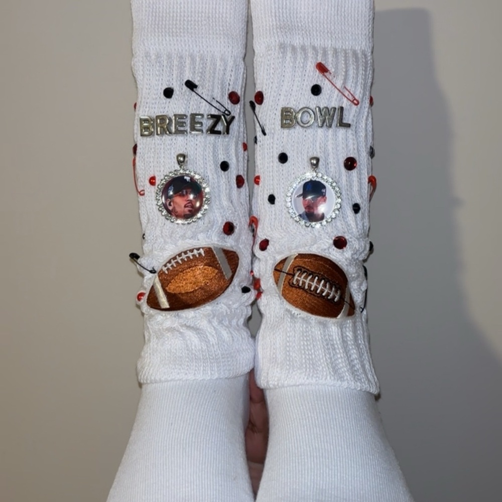 Custom White Football Themed Socks